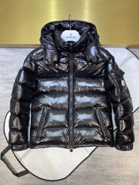 Guangzhou high-end Moncler Maya jacket in all colors. Upgraded glossy nylon fabric, identical to original. Slim fit, windproof, detachable hood. Multiple pockets. Sizes 1-6 available.