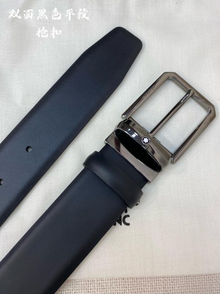 Montblanc 3.5cm wide genuine leather belt with pin buckle for business casual wear.