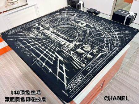 CHANEL Fall-Winter 2025 new premium silk-wool shawl, inspired by Paris Grand Palais entrance. Soft, versatile for wear or decor. 30% silk, 70% wool, 135x135cm.
