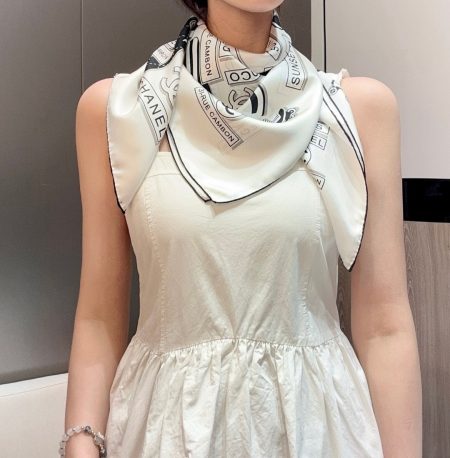 Chanel new scarf release. Double C logo design, simple and elegant. 100% silk, 90x90cm, black and white colors.