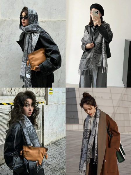 Loewe LW Checkerboard Double-Sided Scarf. Rare find, limited styles in China. Barcelona window custom piece. 40x200cm, 90% wool, 10% cashmere.