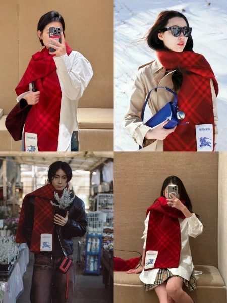 Burberry B Knight check cashmere scarf, luxurious and stylish. Made from alpaca cashmere blend, soft texture. Woven check design, measures 30x180cm.