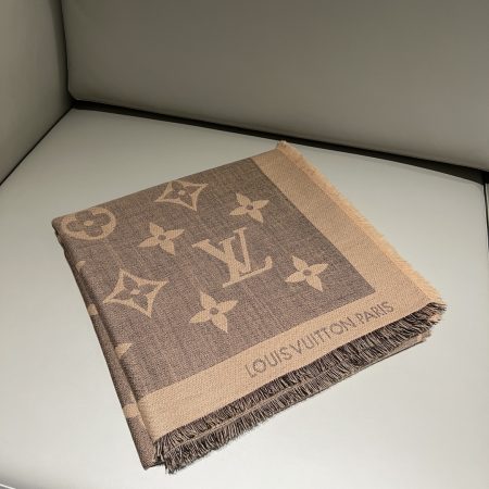 Louis Vuitton Monogram XL Shawl, beige, 140x140cm, 30% silk 70% cashmere, dual-tone, original quality.
