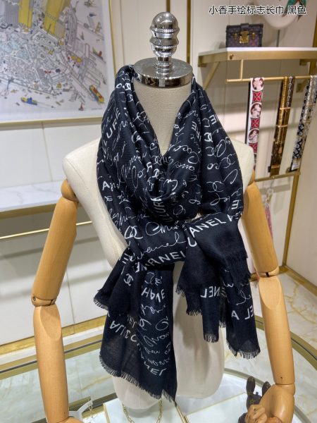 New Chanel hand-painted logo cashmere scarf. Top-grade pure cashmere, soft touch. Elegant and stylish, perfect for any season. Must-have fashion item.