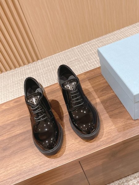 PRADA high-top lace-up loafers with chunky heels. Made from imported calfskin, lined with lambskin. Size 35-40. Comfortable and stylish.