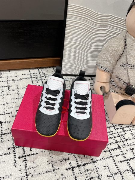 Valentino FW25 new unisex ballet sneakers. Calfskin upper with perforations, color-blocking, and signature V logo. Retro thin sole, stylish contrasting outsole. Very comfortable. Women's 35-40, Men's 39-44.