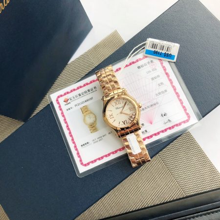 Chopard Happy Diamonds watch with 5 real diamonds, 36mm case, steel construction, and alligator leather strap.