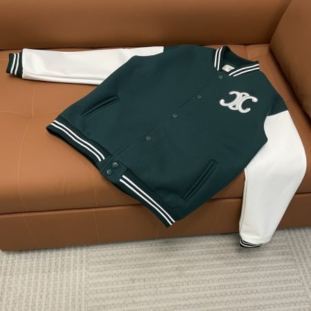 Celine show-style baseball jacket. Custom-made with imported lambskin and wool jacquard. High-end craftsmanship, exquisite details. Unisex luxury essential.