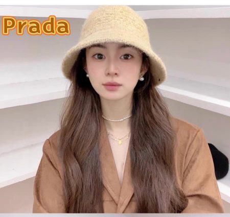 Prada 2024 autumn winter knit fisherman hat, thickened warm fashion basin hat, solid color versatile.