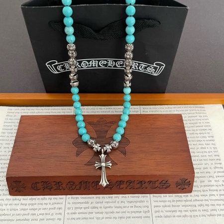 New Chrome Hearts Classic Turquoise Cross Necklace. Vintage design with unique patterns, handmade high-quality version. Unisex punk style, retro elements, fashionable.